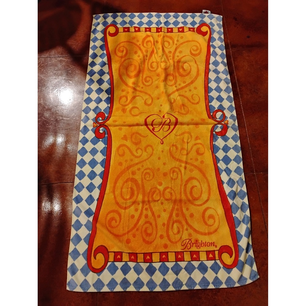 Vintage Brighton Beach Towel Yellow Orange Blue Diamond Harlequin Heart Logo